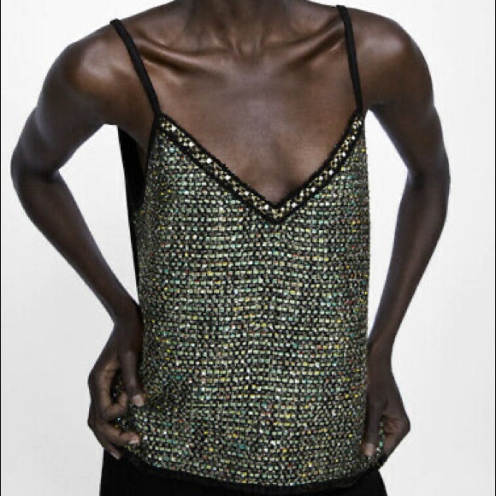 Zara Tweed and Sequin Spaghetti Strap Top